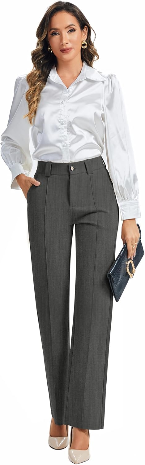 FUNYYZO Office Dress Pants for Women Stretch High Waisted Casual Business Long Trousers with Deep Pockets - Image 2