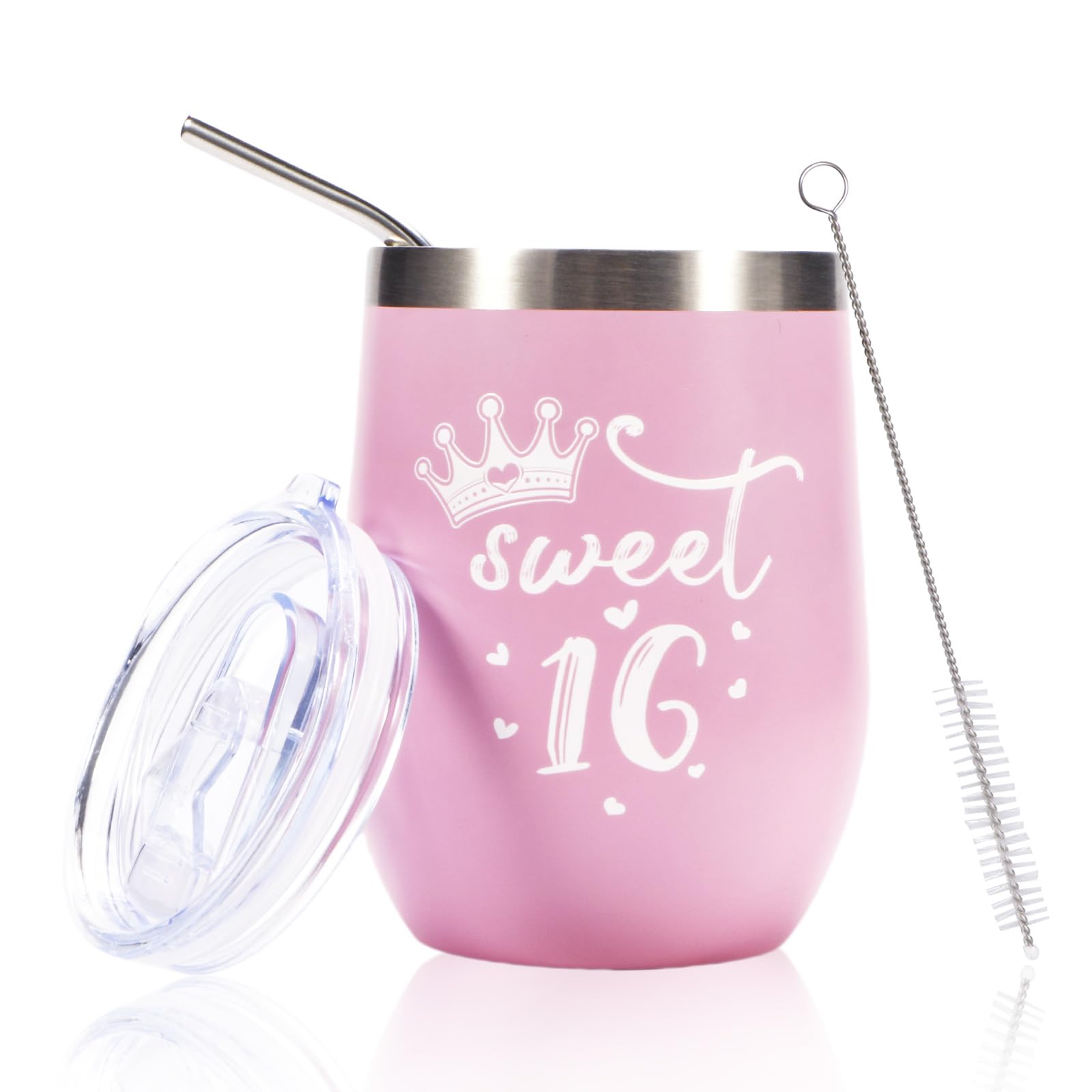 Anicy Sweet 16 Gifts for Girls - 16th Birthday Mug Gifts Girl, Tumbler with Straw and Lid Personalised Mug, Sweet Sixteen 16 Year Old Girl Present for Best Friend, Sister, Daughter, Pink