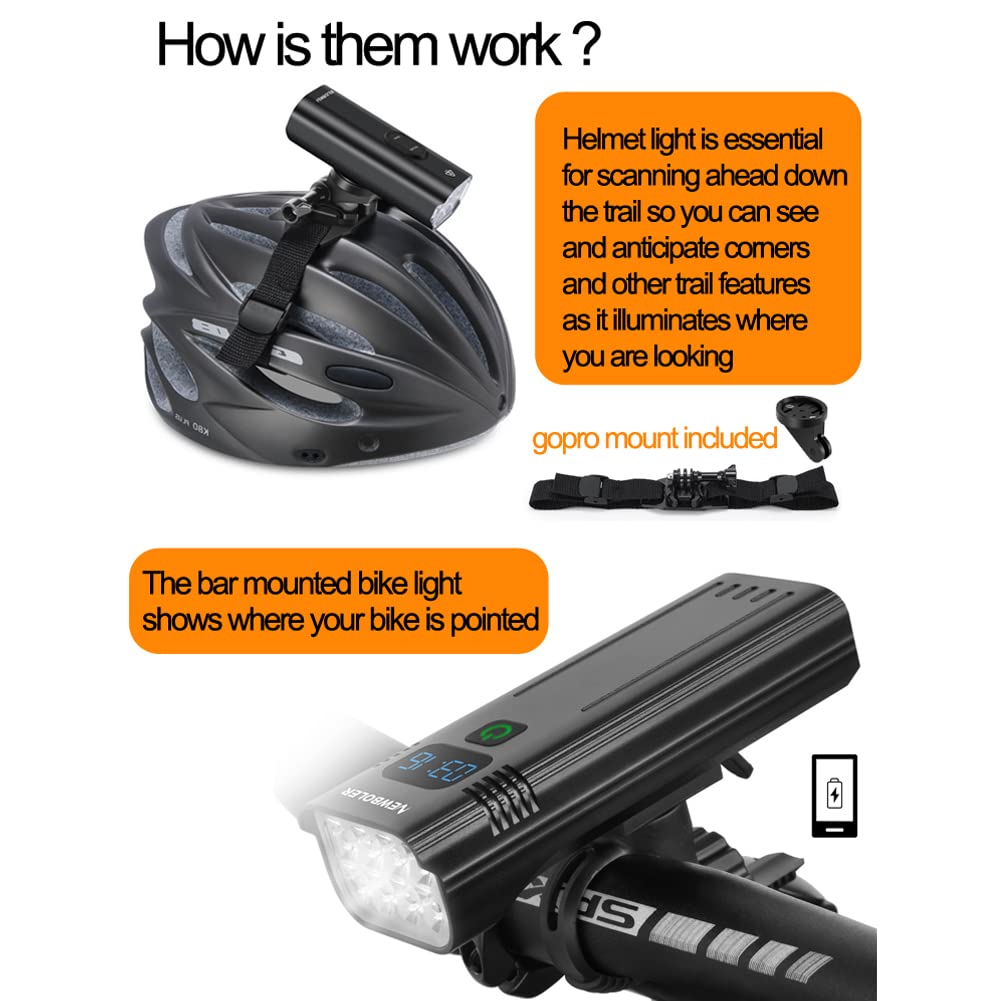 Amazon | NEWBOLER 自転車ライト 10000mAh USB充電式 4イン1 超高輝度