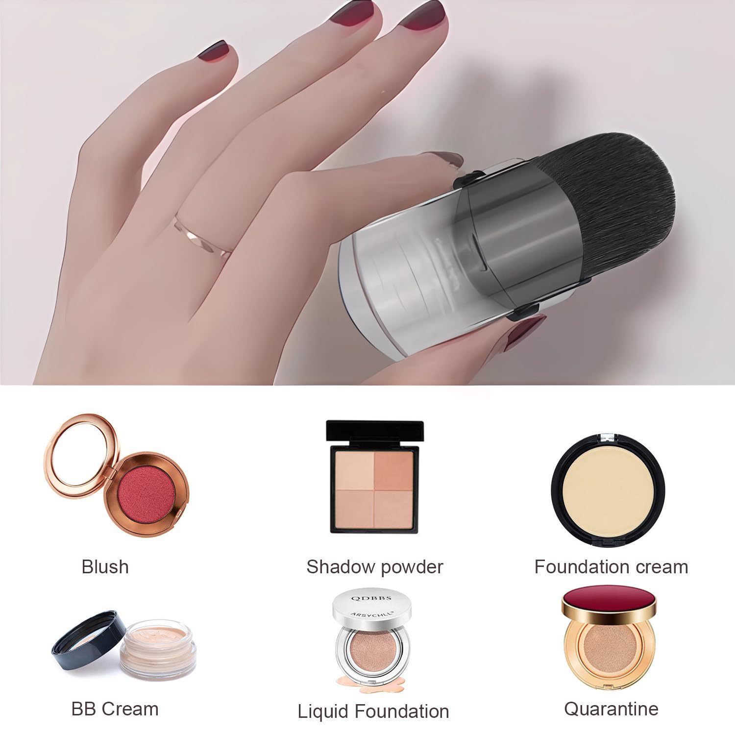 Mini pennello telescopico piatto da viaggio, retrattile, per cipria minerale, contouring, bronzer, cipria, crema solare, fondotinta in crema o cosmetici liquidi (2 pezzi)