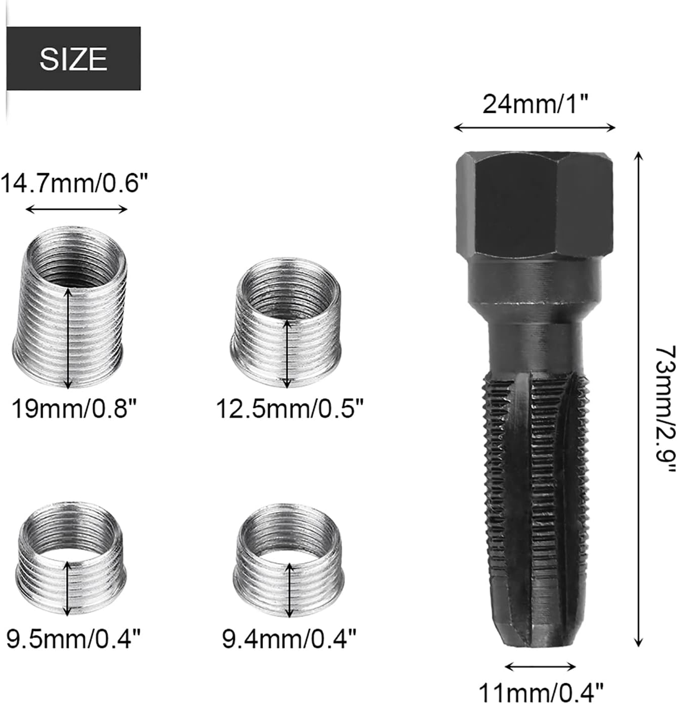 5Pcs Carbon Steel Sparking Plug Re Thread Tap Tools, Sparking Plug Re Thread Tap Tools, Sparking Plug Thread Tap Tools for 14Mm Sparking Plugs Repair