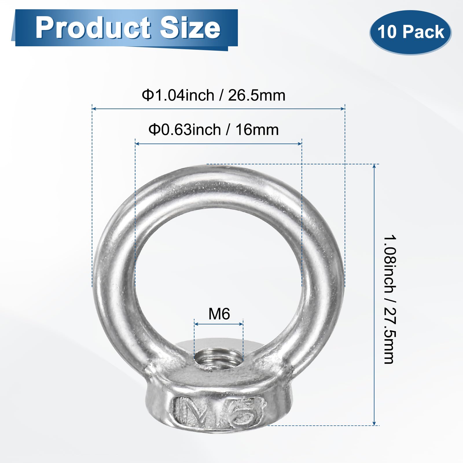 M METERXITY 10-Pack M6 Lifting Eye Nut - Image 3