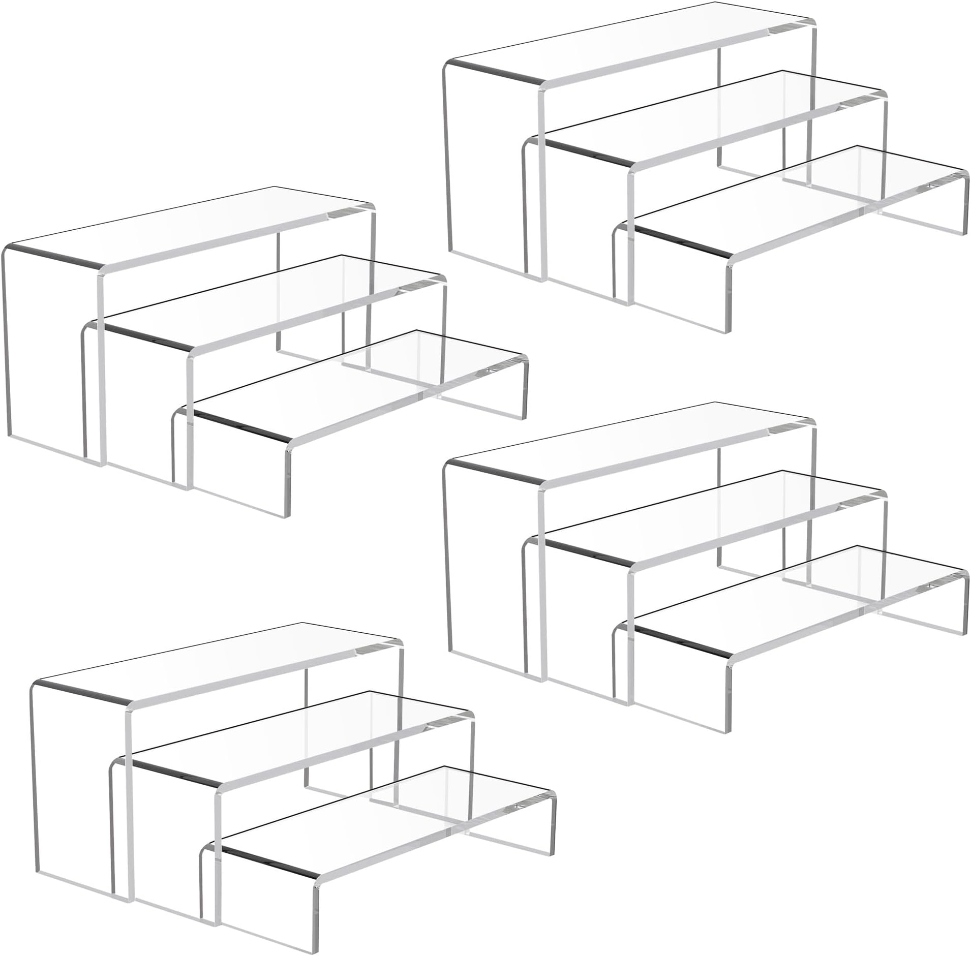 Goabroa 12 Pcs Clear Acrylic Risers Display Stands, 3 Tiers 4mm Thick Transparent Acrylic Shelves Ideal for Collectibles Stand, Party Cake Dessert Holder, Floating Visual Pop Figure Display Shelves