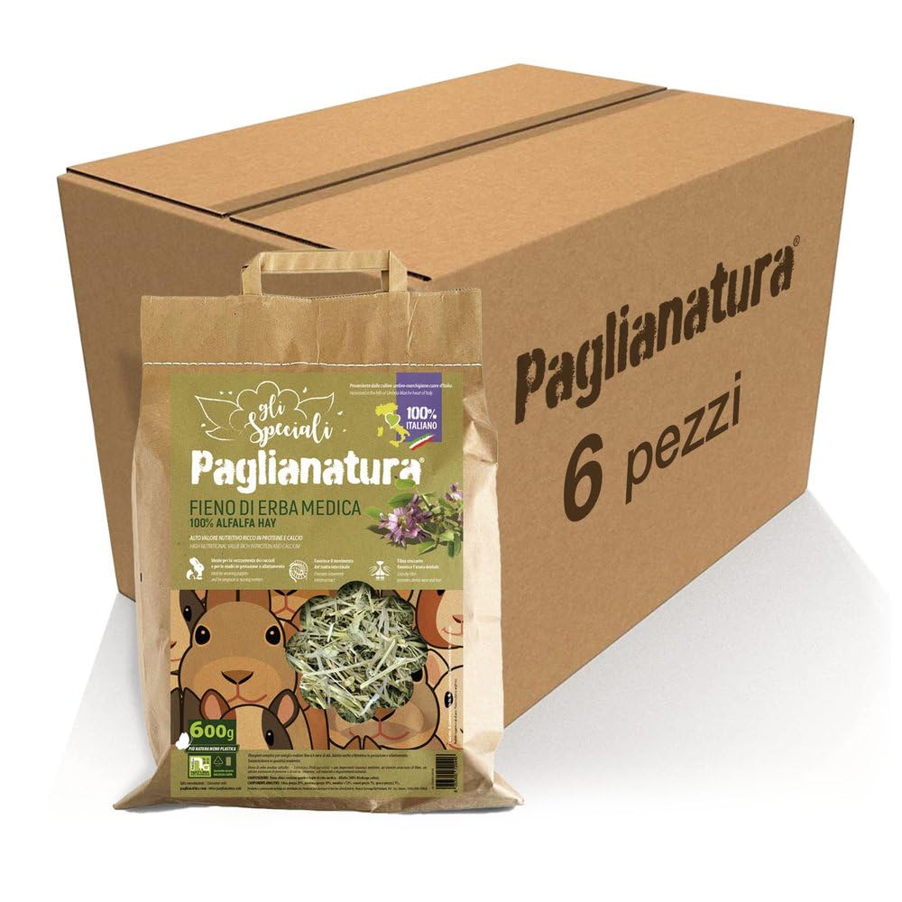 Kit de 6 pièces - 100% Paille de Luzerne - Foin Riche en Calcium et en protéines pour Lapins et rongeurs, Paquet de 600 g.