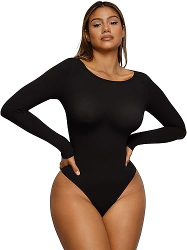 Vista 3 de FeelinGirl Body de manga larga, sin costuras para mujer, hombros descubiertos
