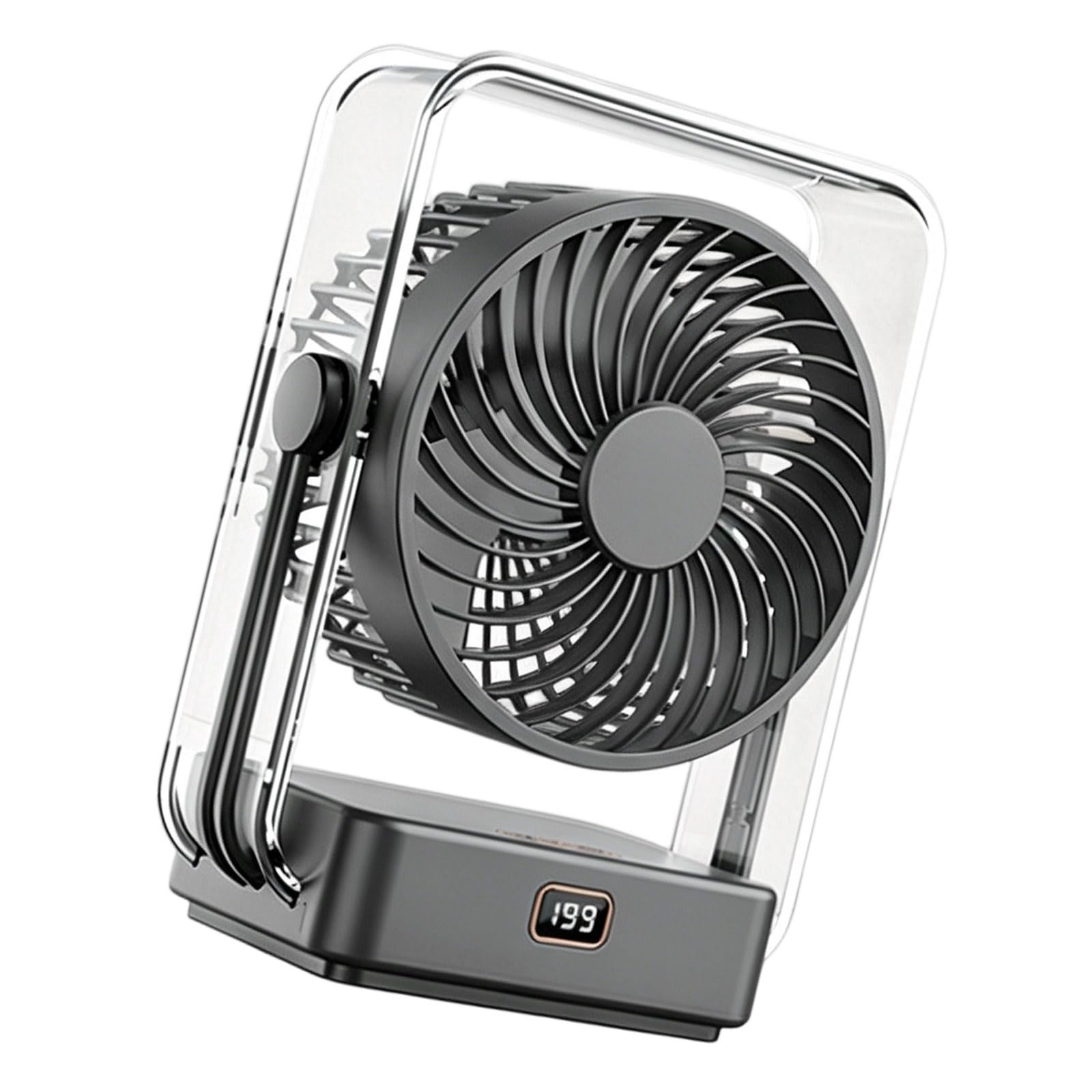 Jazuaiao Portable Low Desktop Fan Outdoor Desk Fan Desktop Adjustable Head 199 Speed Digital Display Rechargeable for Bedroom Small Quiet Electric