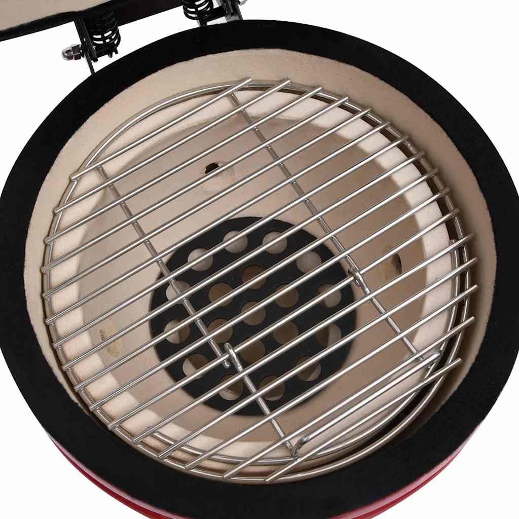 Kamado - Barbecue in ceramica rossa, 56 cm, griglia affumicatrice 2 in 1 | Griglia da 26,5 cm, termometro integrato, controllo dell'aria, gambe in acciaio