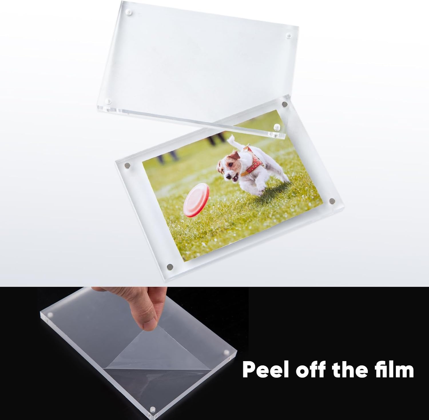 Cliselda Acrylic Picture Frame 4x6inch, 5 Pack Magnetic Picture Frame, Free Standing Desktop Double Sided 20mm Thickness Clear Photo Frame with Microfiber Cloth, Valentine's Day Gifts