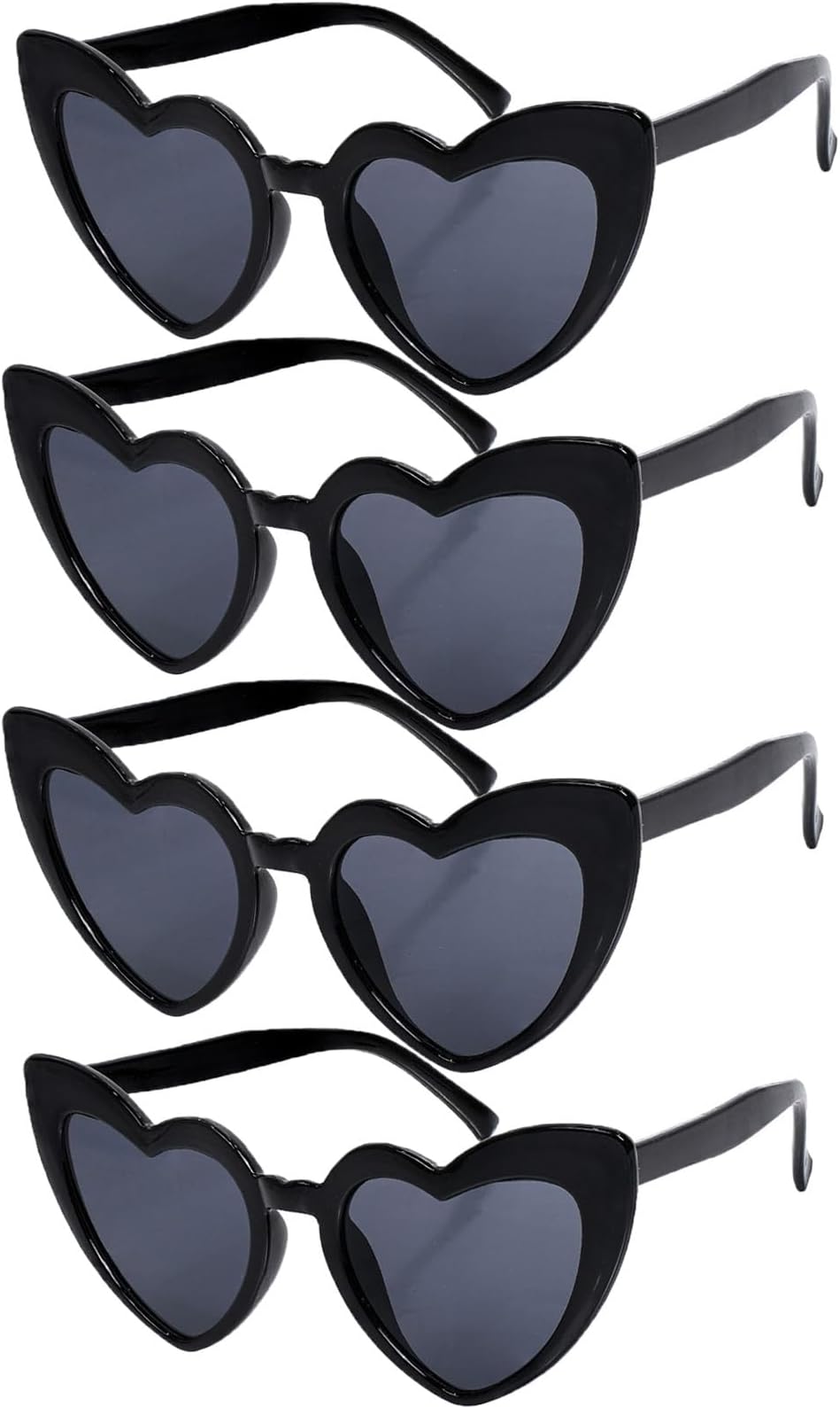 4 Pack Vintage Heart Shaped Sunglasses Black Sunglasses For Women Cat Eye Ladies Fashion Retro, Vintage Love Heart Eyeglasses for Protection Eyewear