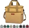 iknoe Large Cooler Bag Collapsible, 15L Insulated Bags, Leakproof Lunch Cooler Tote with Multi-Pockets for Adult, Insulated Lunch Box for Beach, Picnic, Work, Khaki 24-Can