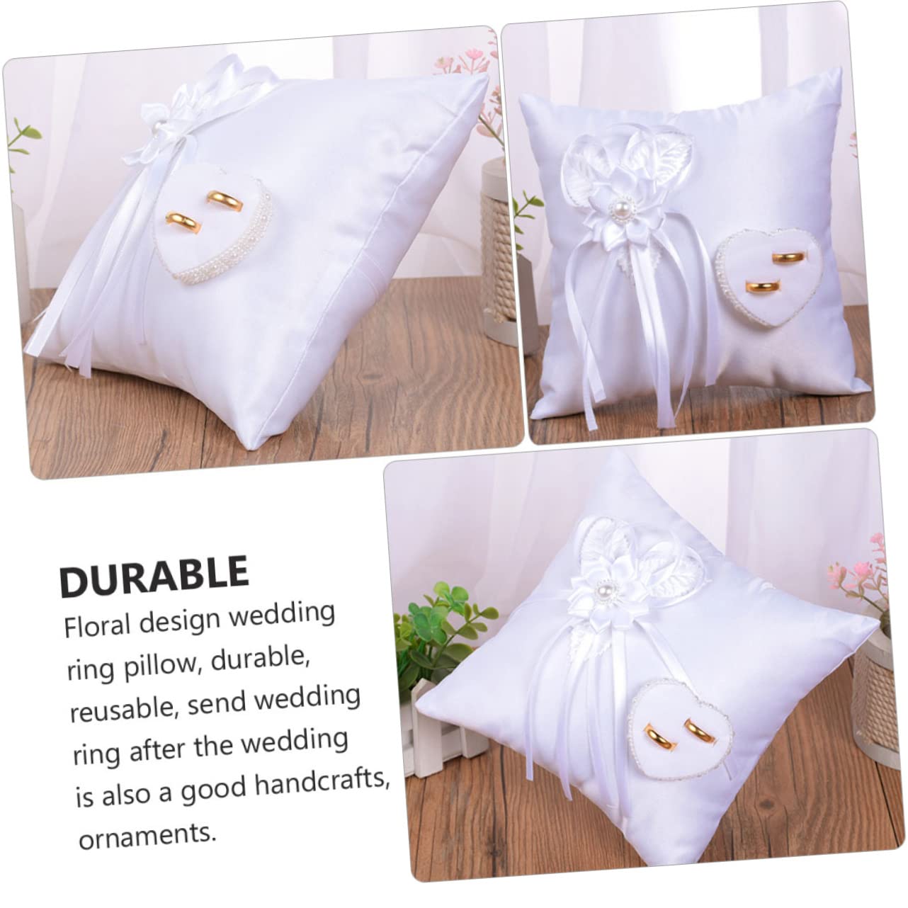 Cabilock Lot De 3 Coussins pour Alliances Décoration De Mariage Cérémonie Fiançailles Rustique en Polyester Blanc