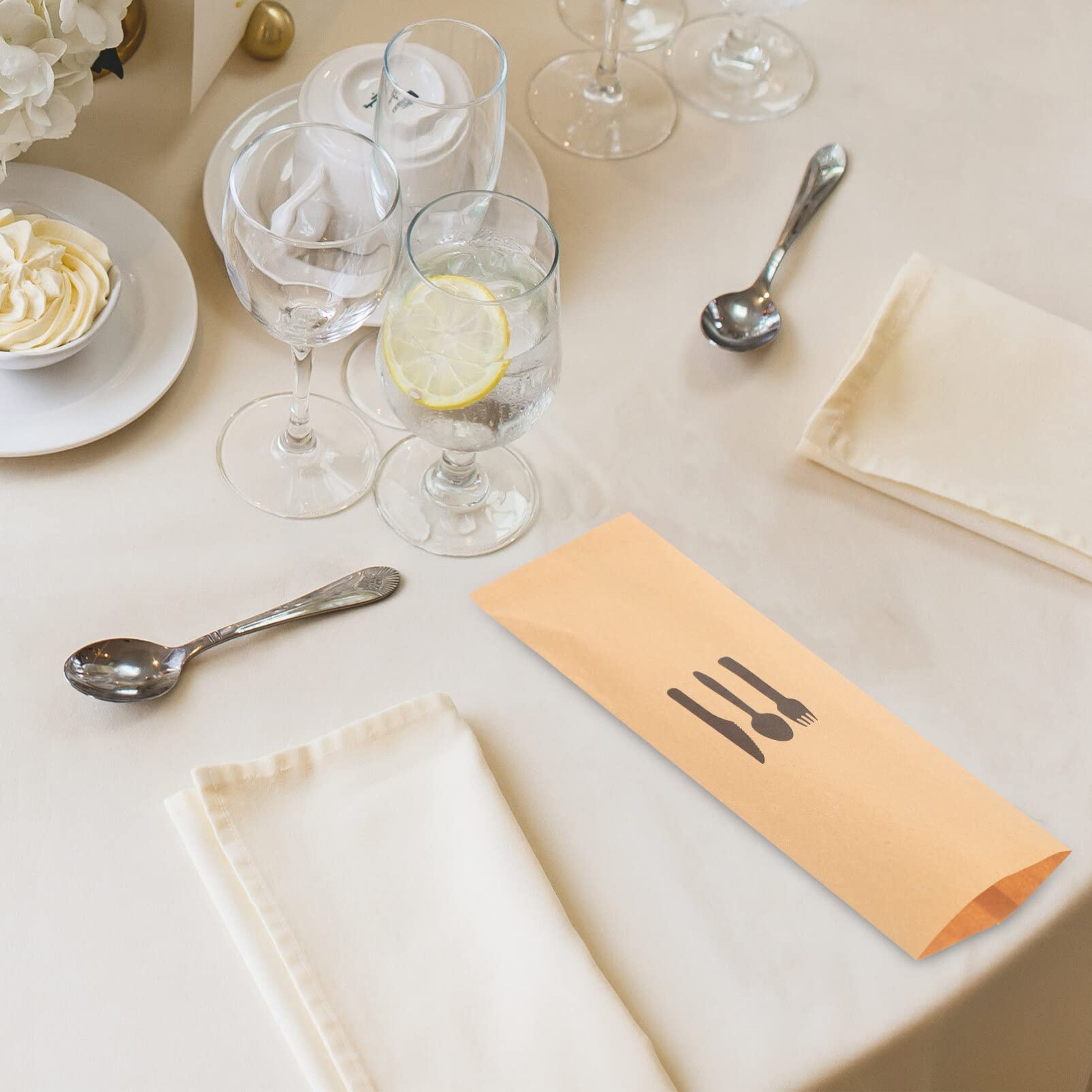Zerodeko Kraft Cutlery Holder Disposable Paper Silverware Bags 100 Pcs for Parties Weddings Banquets Restaurant Tabletop Protection - Image 3
