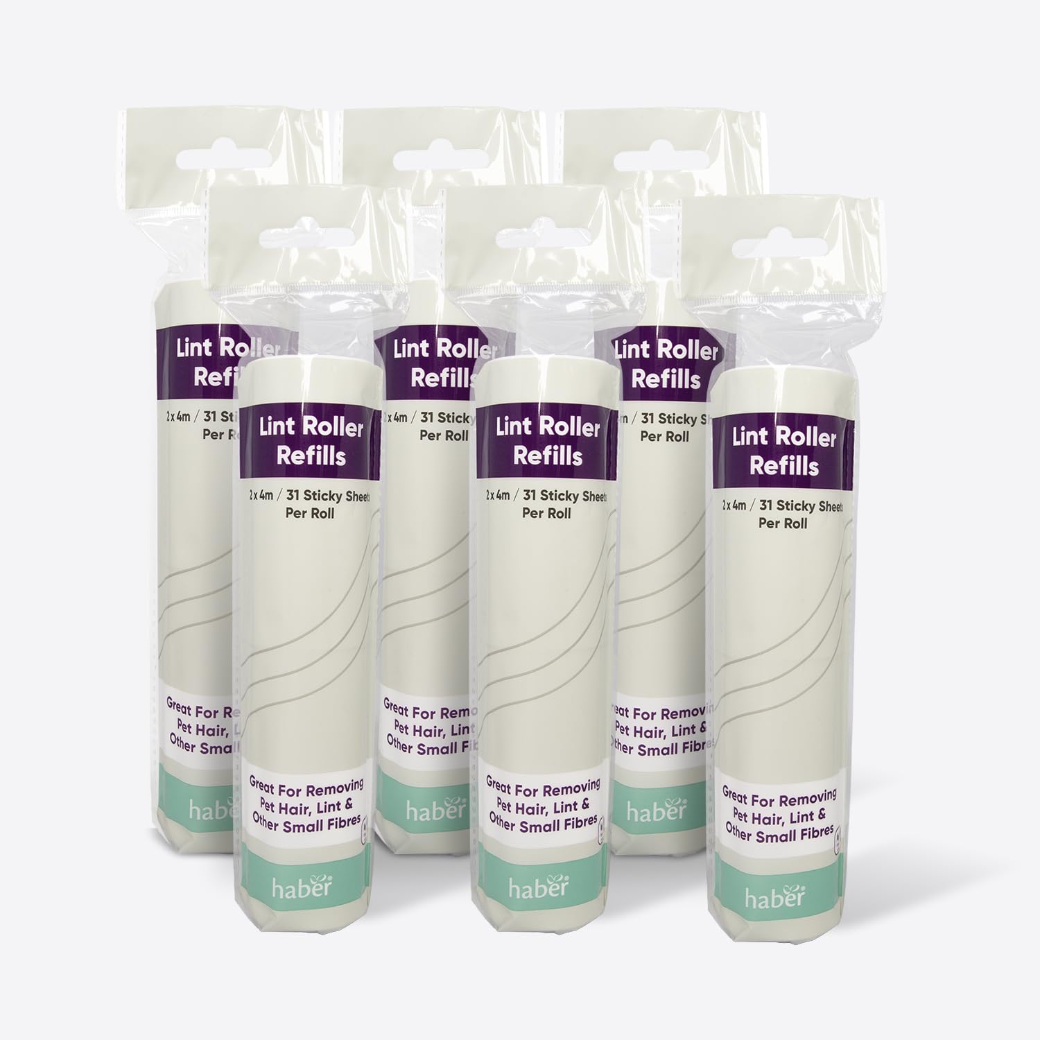 Haber Lint Roller Refills, 12 Rolls, Over 350 Sticky Sheets Perfect for Clothes and Pets. Multipack of 6 x 2 Rolls (12 Refill Rolls Total)