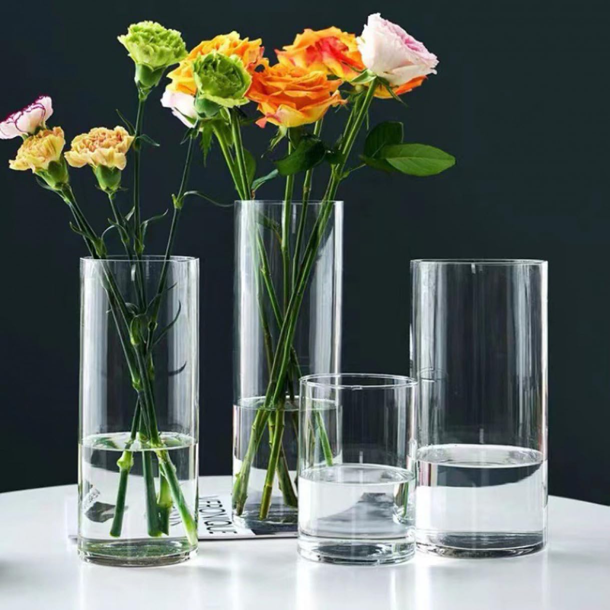 Amazon.co.jp: YJFFQ ガラス 花瓶 花器 ホワイト シリンダー 円柱 花瓶