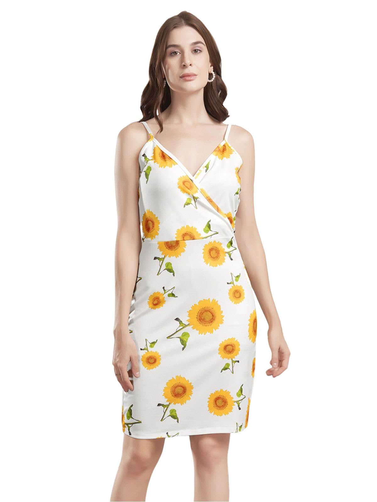 Selvia Western Dress For Women|Lycra Dress For Women|Bodycon Dress For Women|One Piece Dress For Women (743Dtk11805N-Xl_White & Yellow & Green)