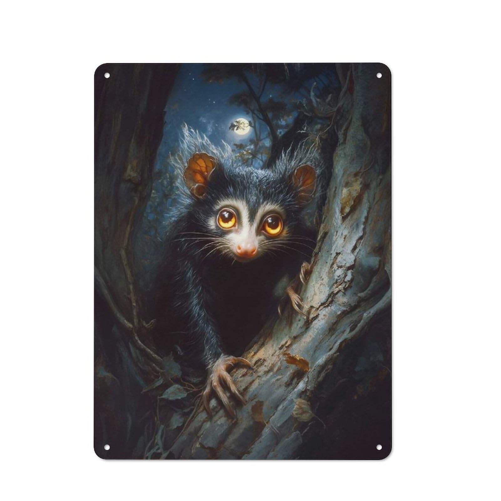 Junmoney Aye-Aye Lemur In The Night Forest Rustic Metal Sign 40X30cm For Lounge Or Reading Corner, For Reading Corner Decorators