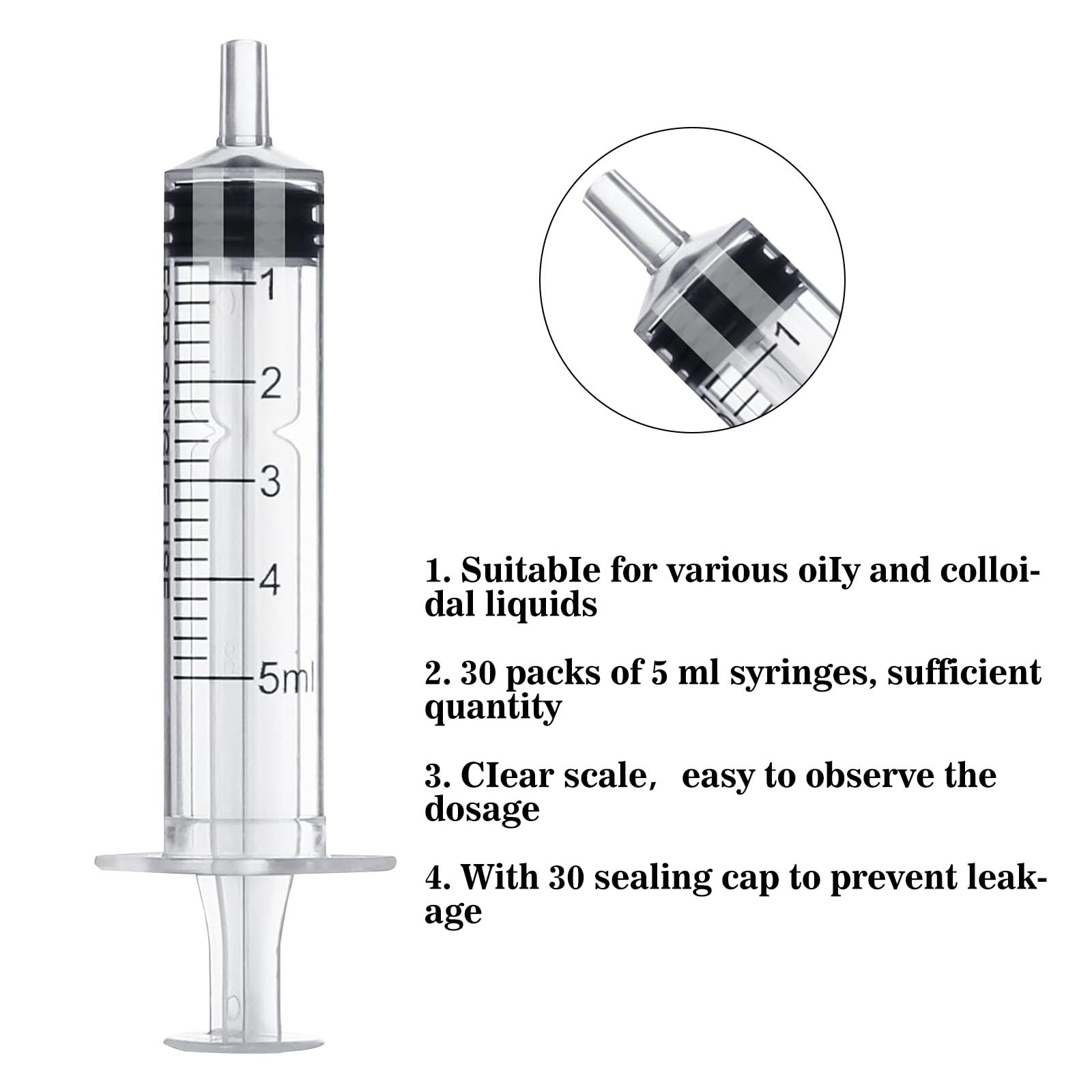 Mooshy 30 szt. 5 ml strzykawki plastikowe z pokrywką sterylna strzykawka bez igieł strzykawka dozująca w indywidualnym opakowaniu do karmy dla zwierząt laboratorium naukowe