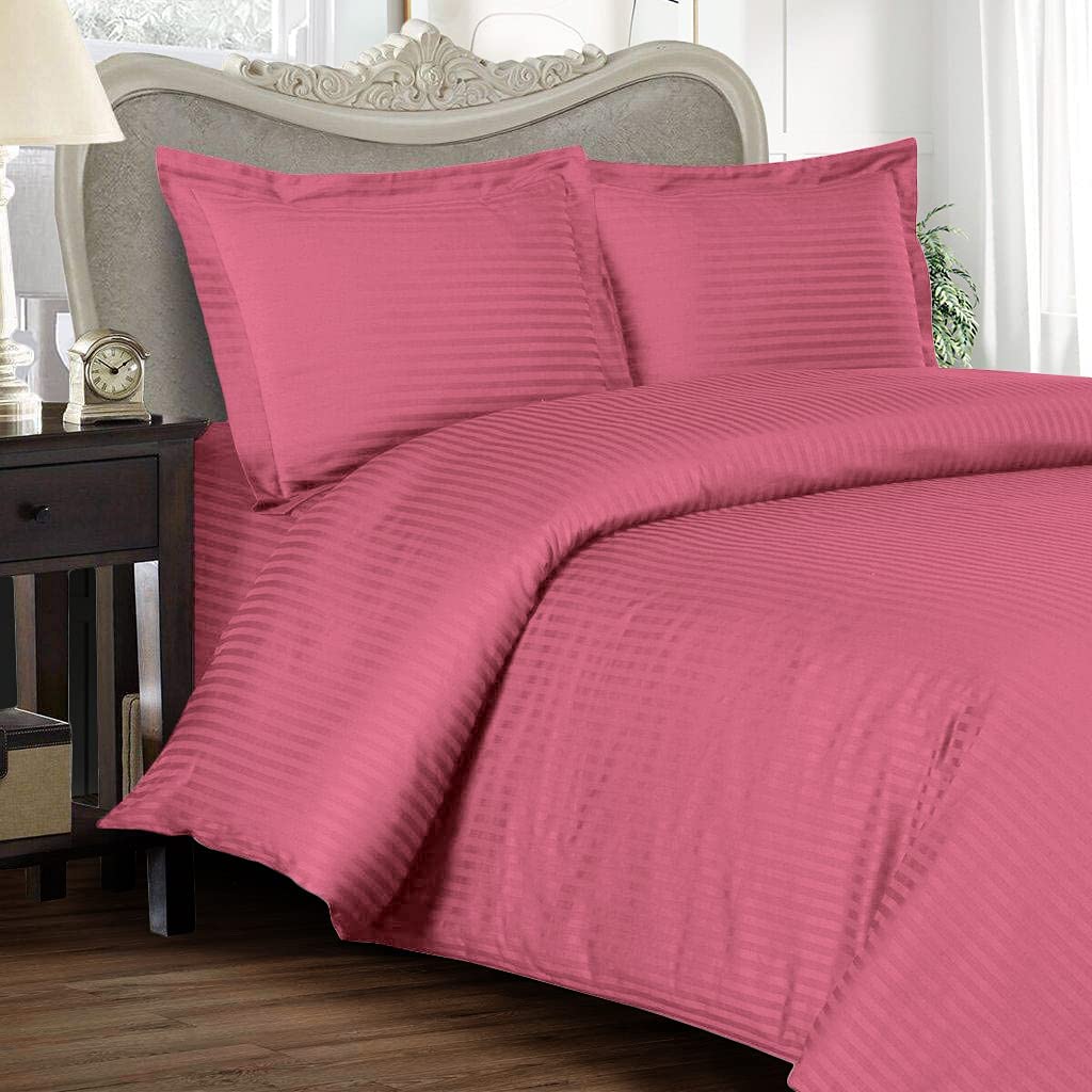 Shri Anand Creations Premium Satin Stripe Plain Solid Duvet Cover/Quilt Cover/Comforter Cover/Rajai Cover for Home, Hotel and Resorts. (Double, Rose).