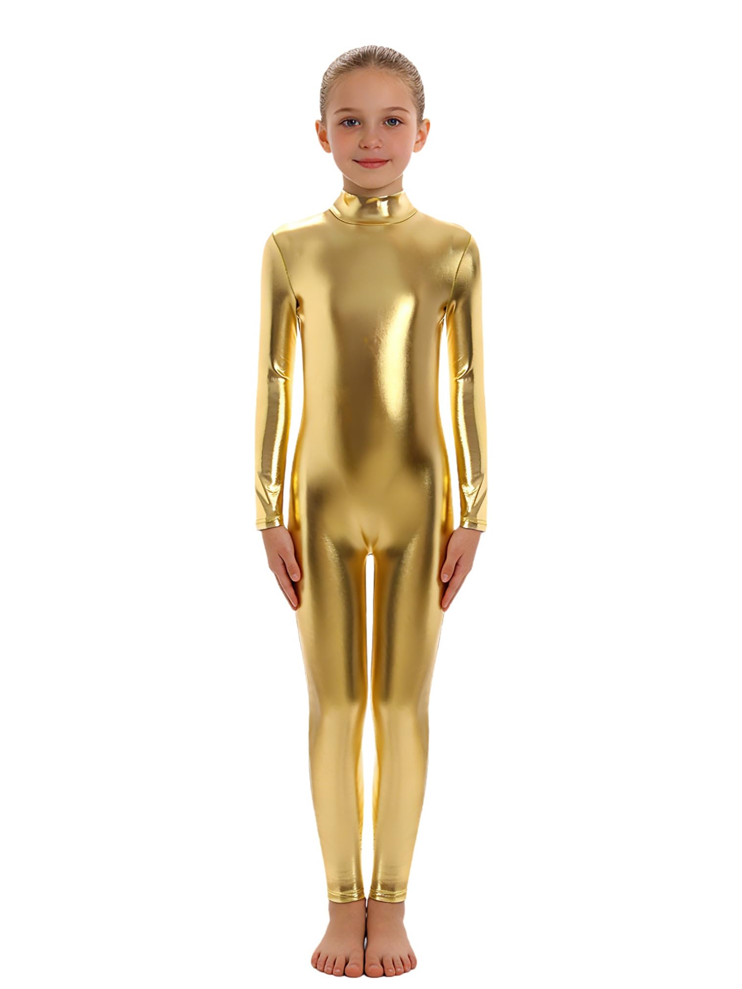 JEATHA Maillot Brillante De Danza Para Niñas Mono Elástico De Gimnasia Rítmica Maillot Manga Larga Con Cremallera Mono De Discoteca Hippie