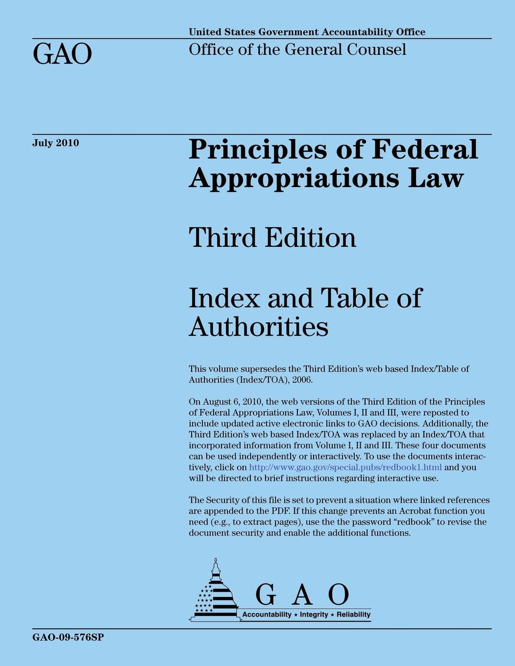 Principles of Federal Appropriations Law Third Edition Index and