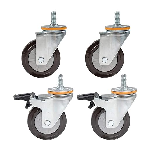 4 ruedas giratorias, ruedas para muebles de carretilla, varilla roscada giratoria M14M16, resistente, con freno, rueda giratoria de goma, capacidad