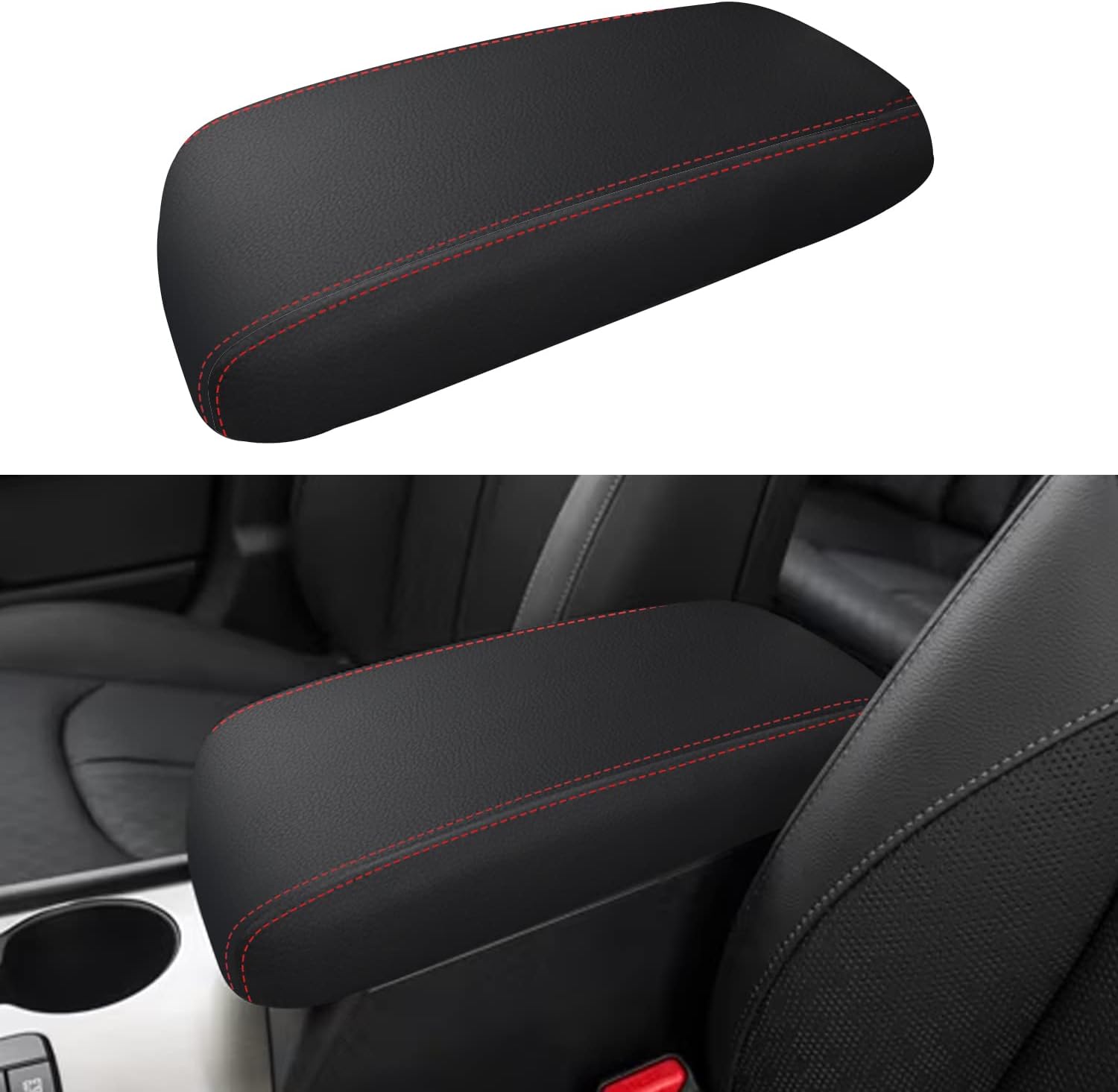 XYHGM Center Console Armrest Cover for Kia Optima (2016–2020) with Red Stitching