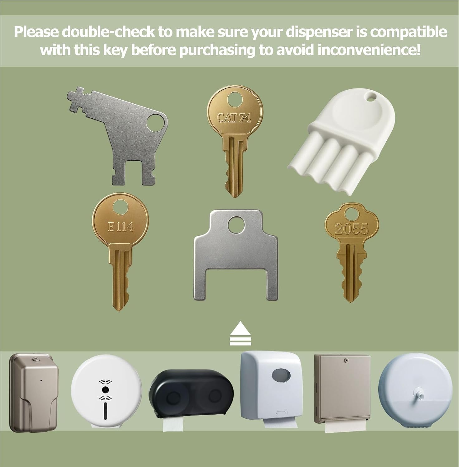 6 Pcs Universal Paper Towel Dispenser Key Set – Compatible with San Jamar, Bobrick, Kimberly Clark, Georgia Pacific, ASI, Commercial Restroom & Janitor Supply Replacement Keys