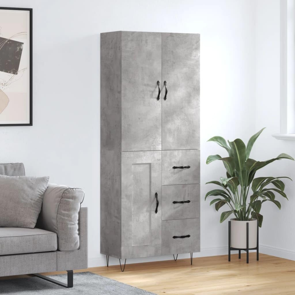 Armoire de salon gris béton pour organiser la vaisselle de votre salle à manger avec style
