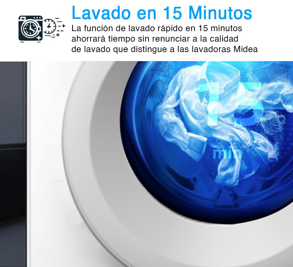 Midea Lavadora Carga Frontal 8kg de 1400 rpm y panel digital - Lavadoras con 15 Programas + Diseño Superior Ultra Slim - Maquina de Lavado de Libre Instalación - Función de Vapor y Modo Eco