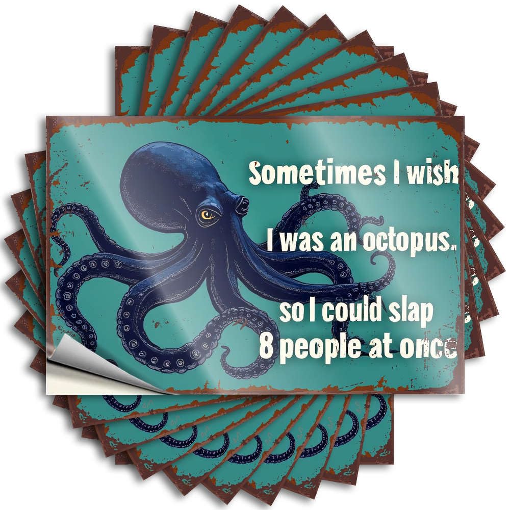 Plain Case Tattoos | Octopus Wishes to Slap 8 People. Western Bathroom for Paw Decor(8X12CM)