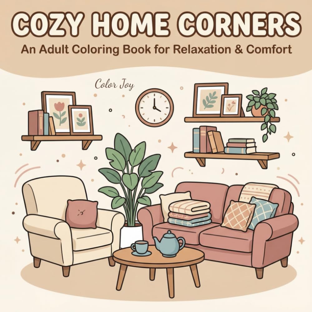 Cozy Home Corners: 40 Pages of Warm & Relaxing Home Scenes for Adult Coloring: Discover the Calm and Comfort of Cozy Corners – Stress Relief and Mindful Coloring for Adults