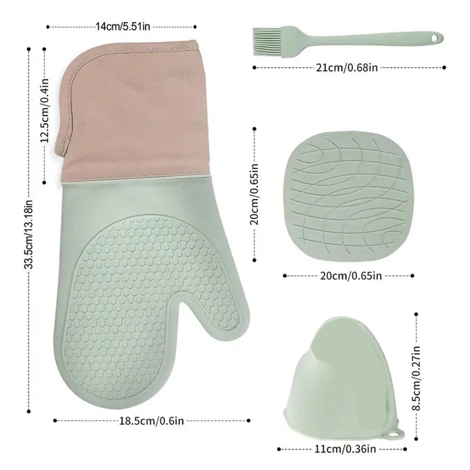 Mikrowellenhandschuhe, wärmeisolierende Silikon-Backhandschuhe, Ofenhandschuh, Topflappen, rutschfeste Grillunterlage(Green)