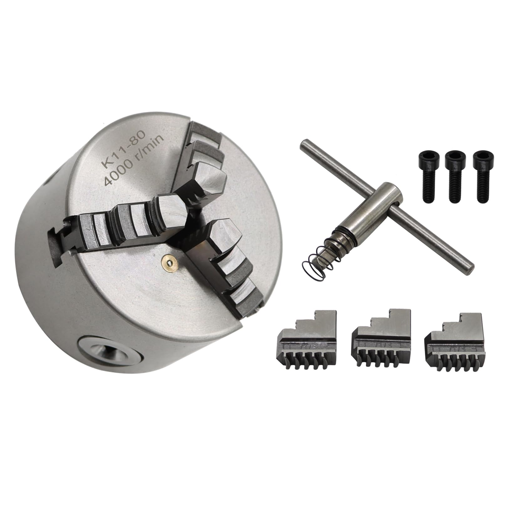 Yunnergo K11-80 Self Centering 3 Inch Lathe Chuck 4000 r/min 3 Jaw Comes with a Set Jaw