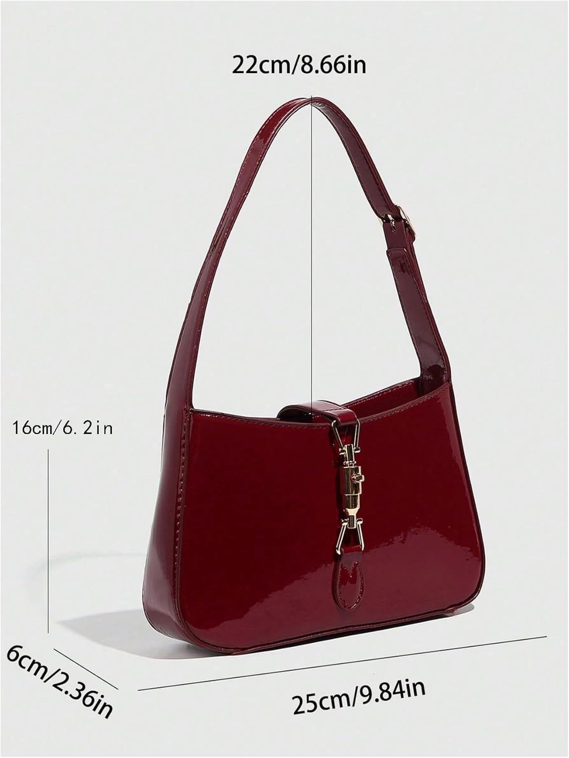 OYOANGLE Women's Patent Leather Shoulder Bags Classic Work Dressy Buckle Underarm Bag with Adjustable Strap