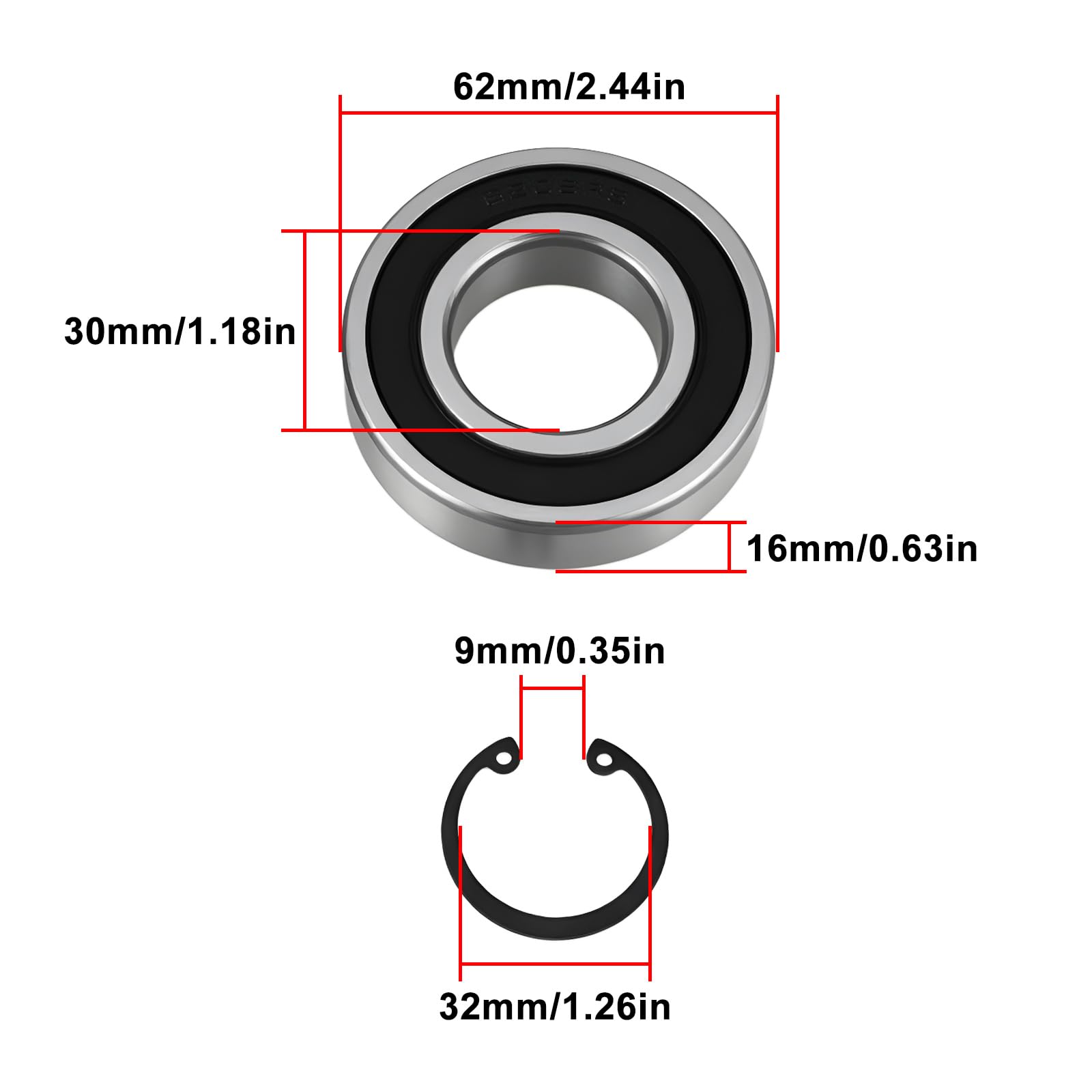 Create idea 2PCS Drum Bearing with Retaining Rings 30x62mm Compatible with Euromix 120/125 Concrete Mixer - Image 4