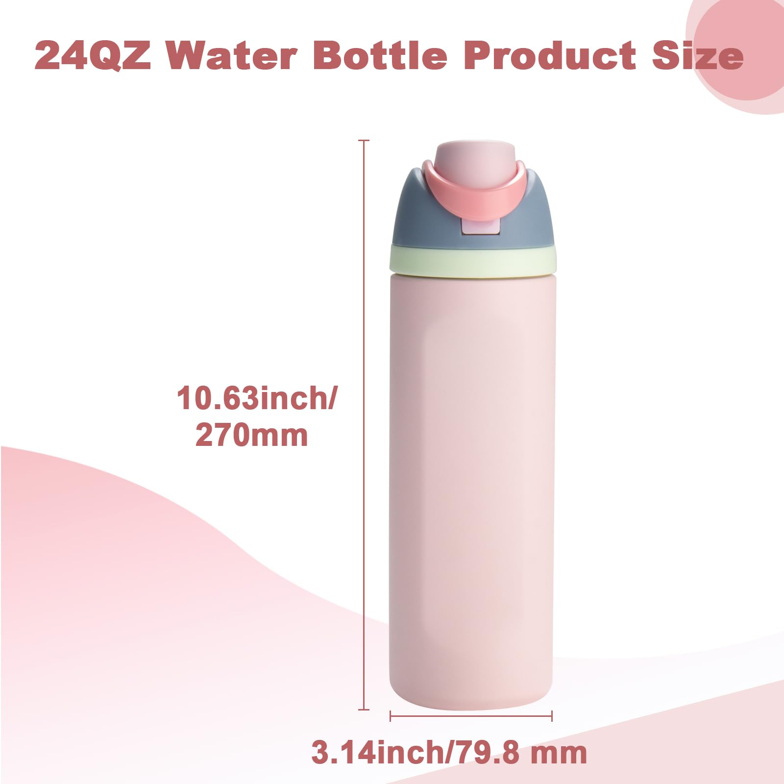 24oz Insulated Water Bottle,Stainless Steel Metal Water Bottle with Straw,Leak Proof,Double Wall Vacuum Water Bottle for Hiking,Gym and Sports,Pink (Pink)