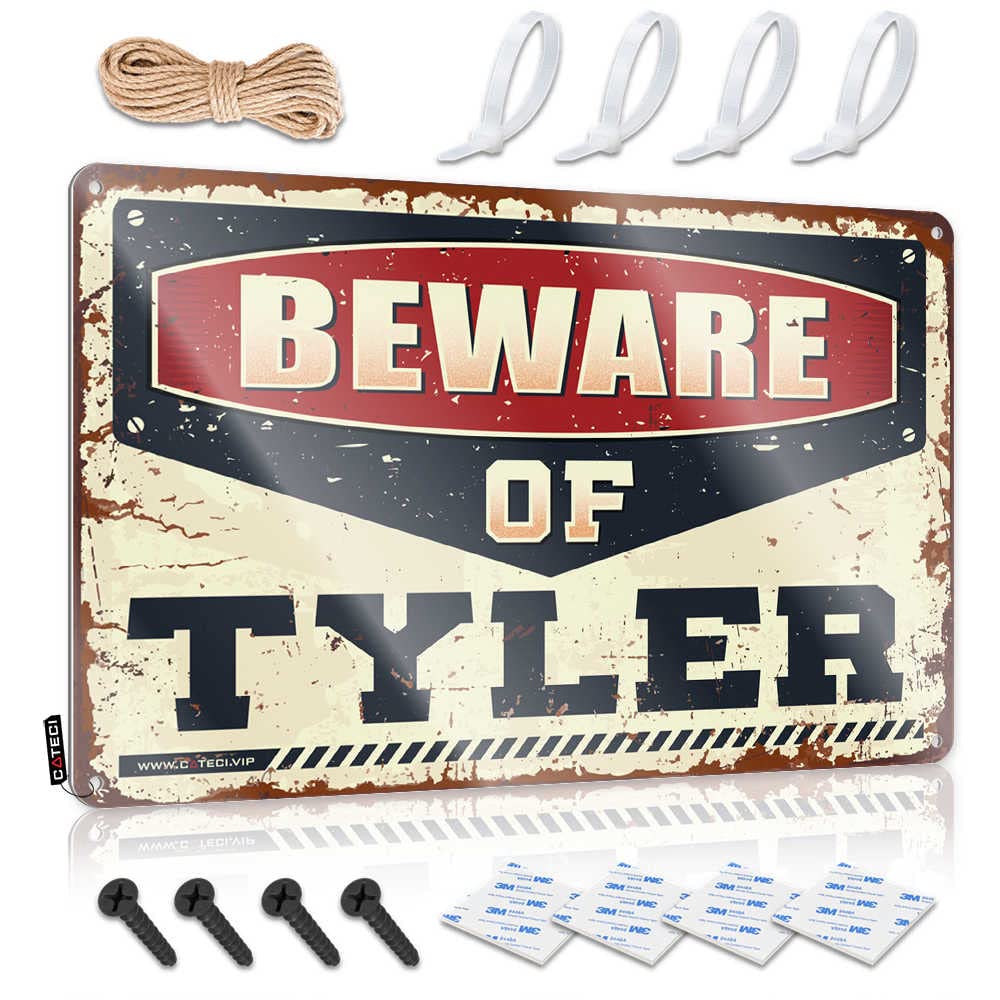 Beware Of Tyler Tin Western Hanging | Personalized Matal Sign Graduation Vintage Metal Wall Decor(30X40CM)