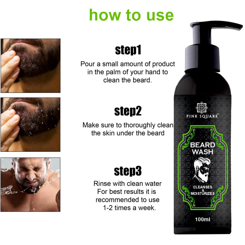 Pink Square Beard Wash with Nutmeg Oil | Deep Cleansing Formula | For Soft & Frizz-Free Beard 100ml Pack of 3 1