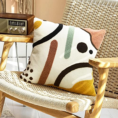 Merrycolor Colorful Boho Throw Pillow Covers 18X18 Inch Tufted Modern Abstract Line Art Cute Pillows For Bedroom Aesthetic Embroidered Decorative Pillow Cases For Couch Sofa Bedroom Living Room,1Pc #TOP7