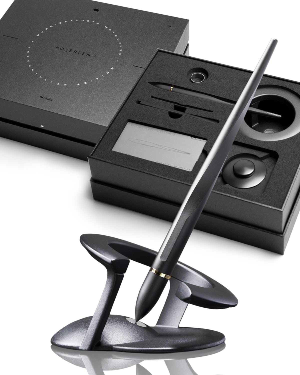 novium Hoverpen Interstellar Meteorite Edition with Real Meteorite Space Black Hover Pen Ballpoint Pen Oil Based Gift Gift Present Luxury Men Office Premium Special Aerospace Alloy Novium