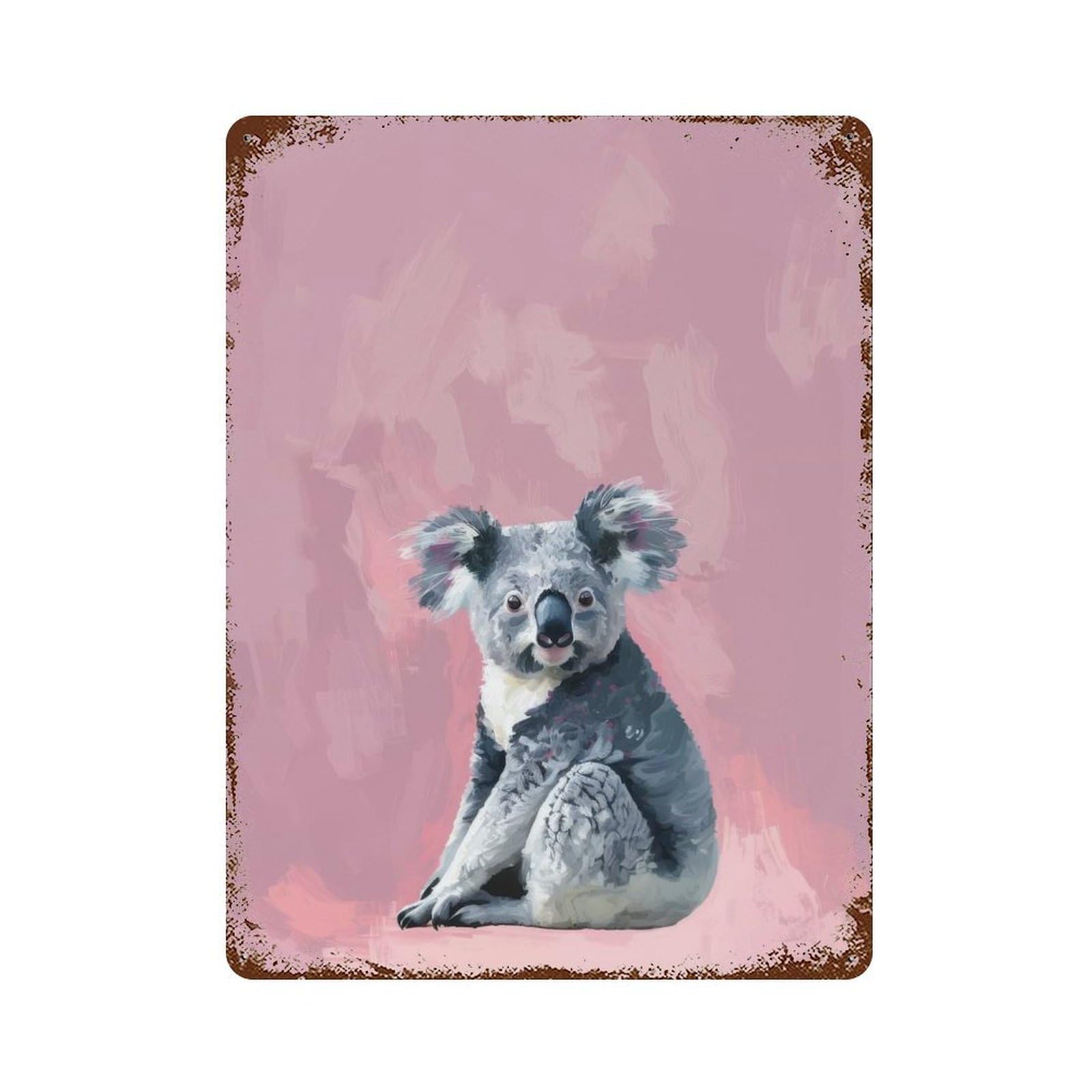 Koala on Pink Background Decorative Tin Sign 15.7"x11.8", Ideal for Basement, Hobby Room And Garage Decor