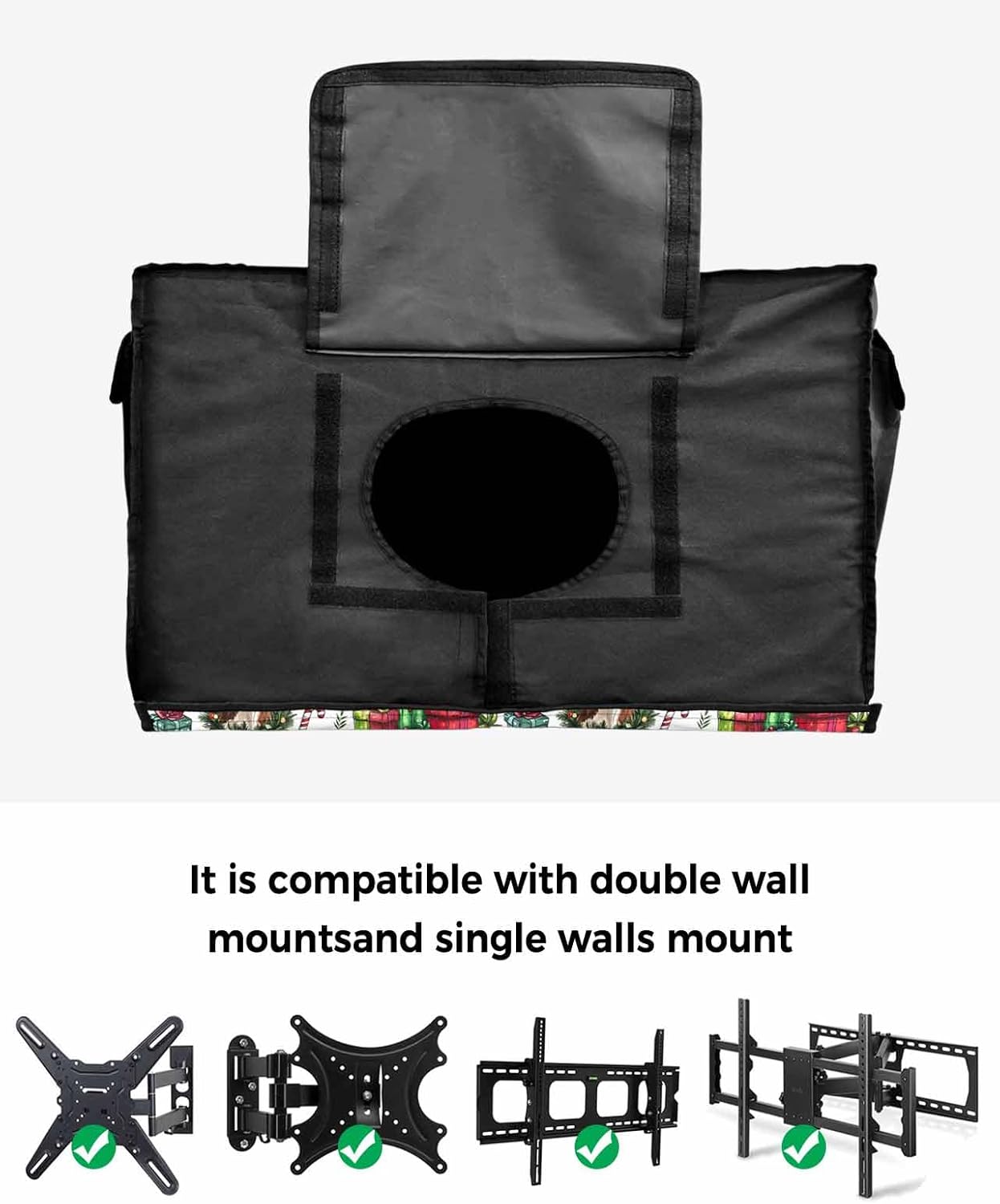 Christmas Cowboy White Outdoor TV Cover 60"-65" - 600D Waterproof TV Cover Weatherproof TV Screen Protector Dustproof Western Winter Xmas Candy Balls TV Display Protector for Outside Flat Screen TV