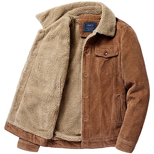 LOUECHY Men's Corduroy Sherpa Lined Trucker Jacket Thickened Warm Winter Coats3
