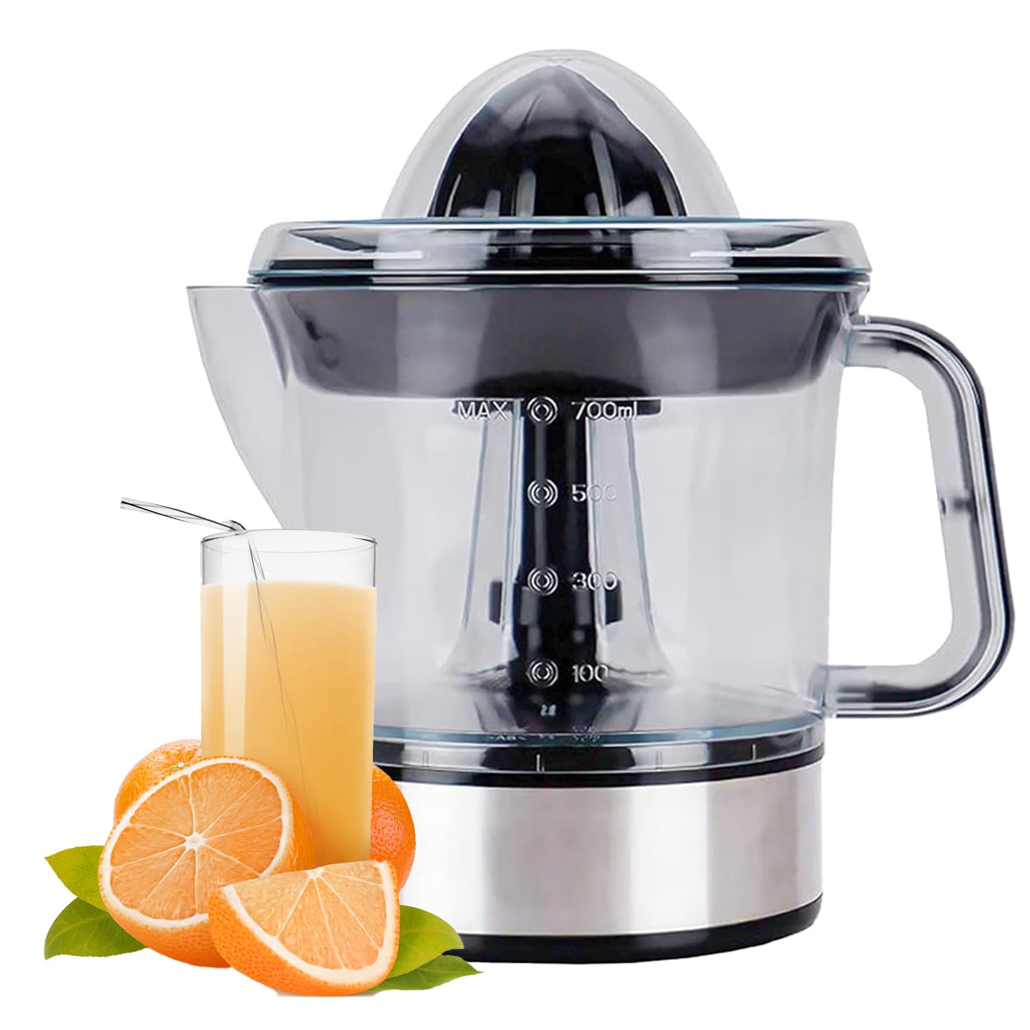 AquaFalcon Electric juicer max juice yield | Citrus juicer + 2 cones 40W | Lemon, lime, orange, fresh fruit squeezer machine | Automatic lever press extractor | exprimidor de naranjas electrico