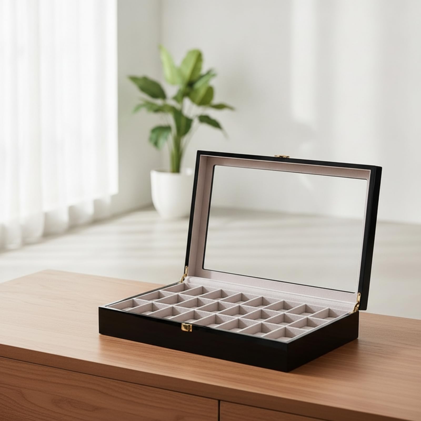 Harilla Estuche para Relojes Caja do Expositor Joyero Relojes de Madera Estilo Pulido Exterior Brillante Interior Claro Bisagras Doradas Adecuado para Coleccionistas Mostrador Estantería