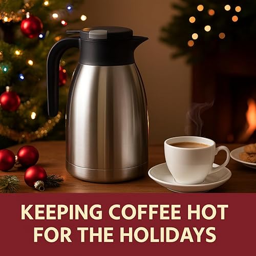 Miniatura 2 de Heritage66 2L Thermal Coffee Carafe with Cleaning Brush – Triple-Wall Vacuum Insulated Stainless Steel Dispenser, 12h Hot / 24h Cold, Wide-Mouth