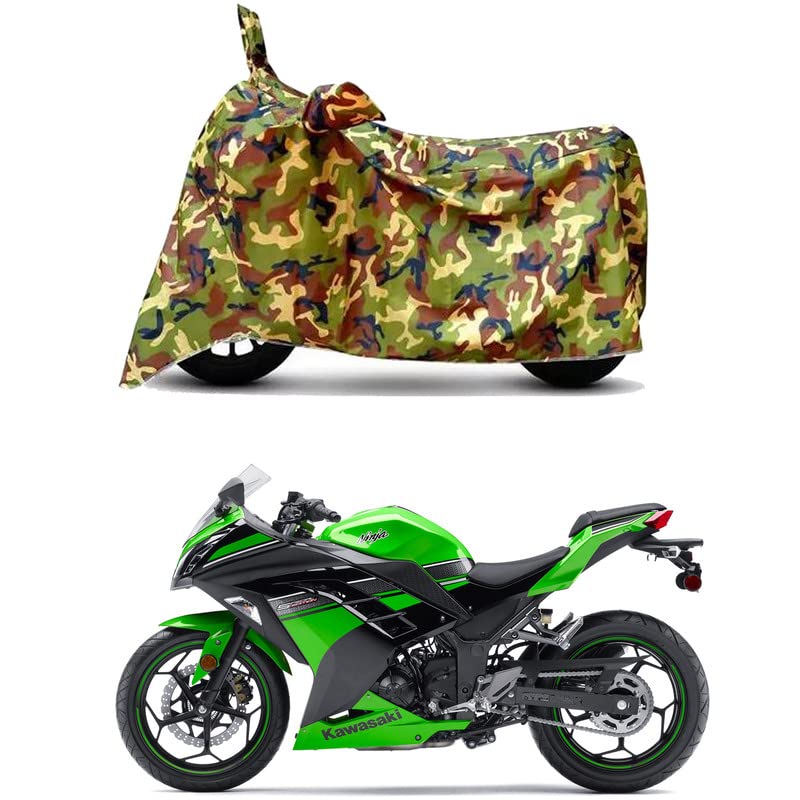 Image of Waterproof 100% PVC Coated Bike Scooty Two Wheeler Body Cover Compatible for KawasaNinja 300 ABS /UV-Rays /Heat Protection /Birds Dropping /Scratchproof /Dust Proof [6X6 Jungle Print]