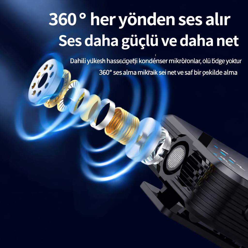 Bubitechh Kablosuz Yaka Mikrofonu Çiftli Mikrofon İphone Ve Anroid ile Uyumlu TYPE-C/Lightning Portlu Telefon Tablet Video Kayıt Röportaj Canlı Yayın Vlog Kablosuz Mikrofon