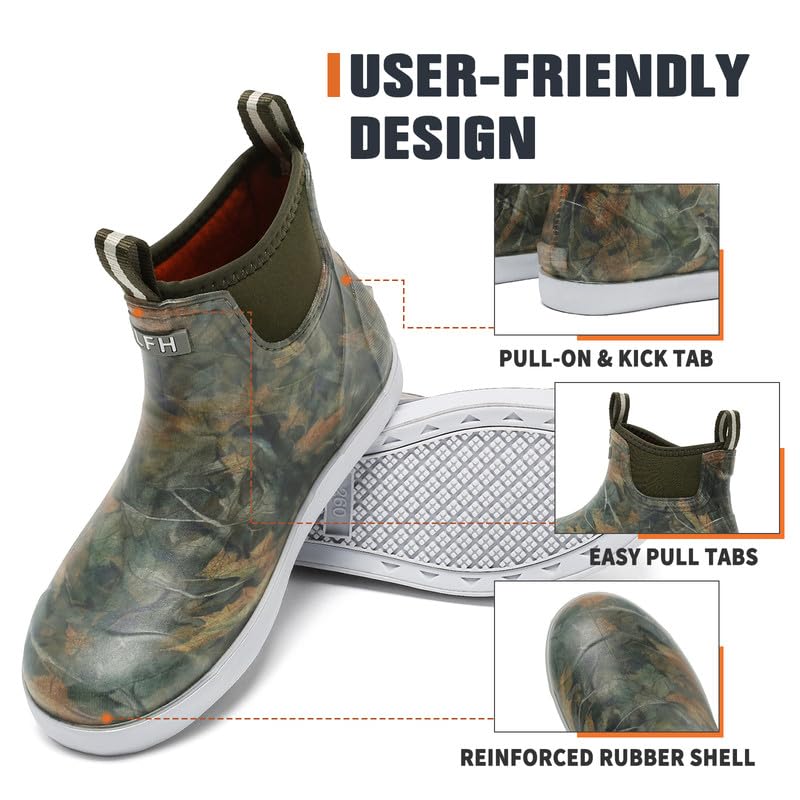 Image of Mens Deck Boots, Saltwater Fishing Booties Rubber Waterproof Ankle Rain Boots, High-performance Footwear Chelsea Boots for Gardening Fishing Boating Camping Sailing