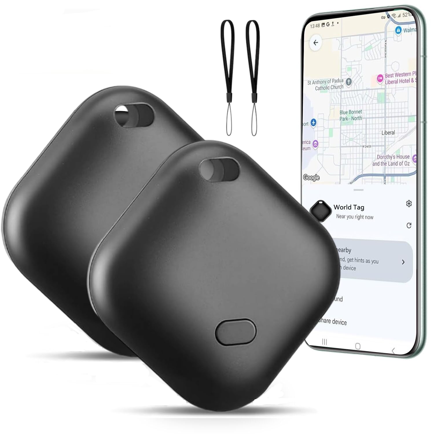 Smart Tag Android, Localizzatore Bluetooth Compatibile con Trova dispositivo (Solo Android) Key Finer per Chiavi,Bagagli,Borse,Zaini,Impermeabile IP67 (nero, 2 pcs)